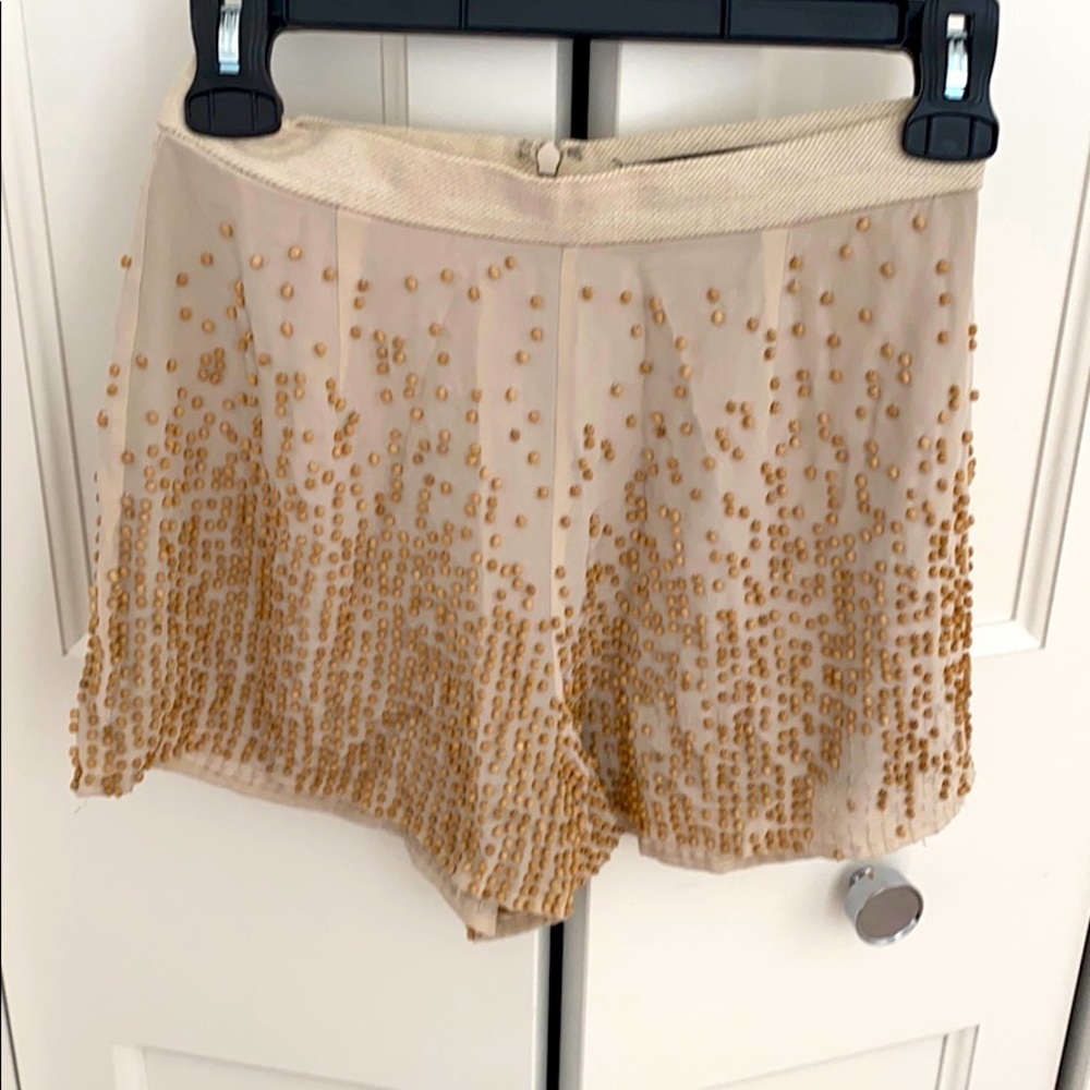 Alexander Wang cream shorts, tiny wooden beads XS